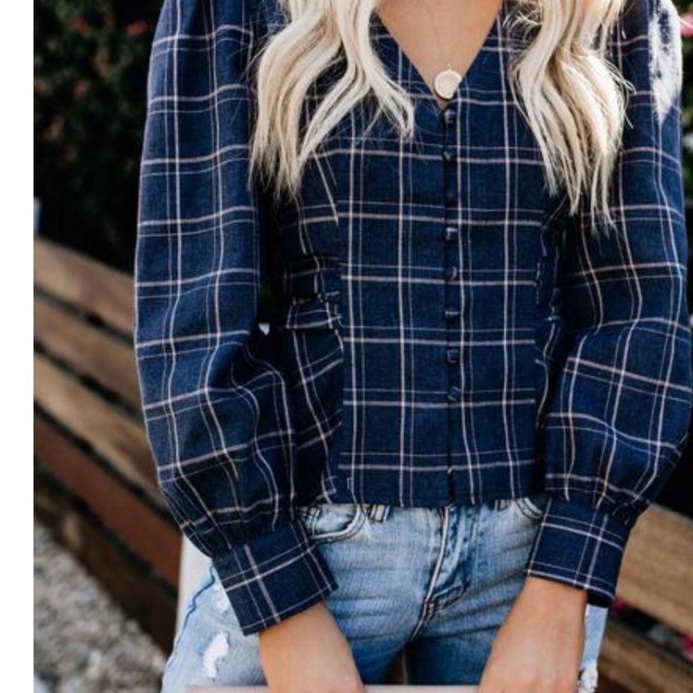 Simone Cotton Plaid Button Down Top - image 3